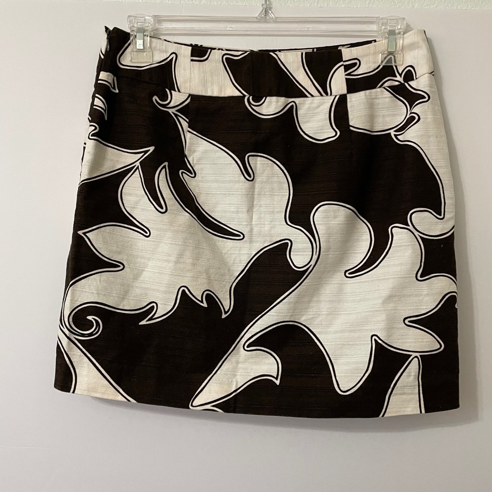 Merona Womens Brown White Abstract Print‎ Skirt Size 10 Knee Length Lined Office